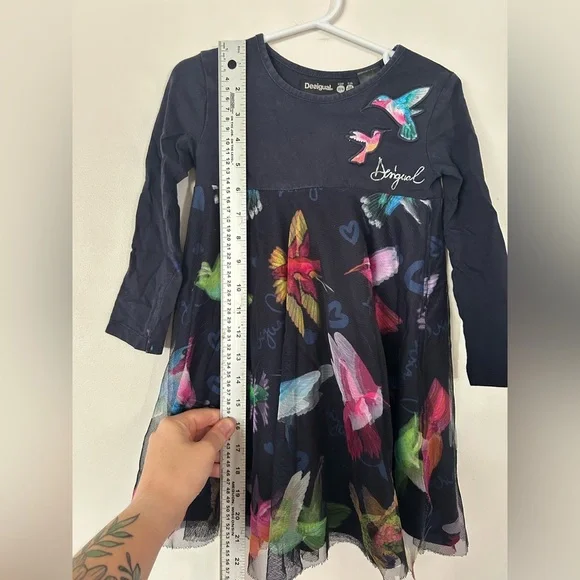 Desigual Kids' Navy Dress Hummingbird Size 3/4 - Picture 5 of 9